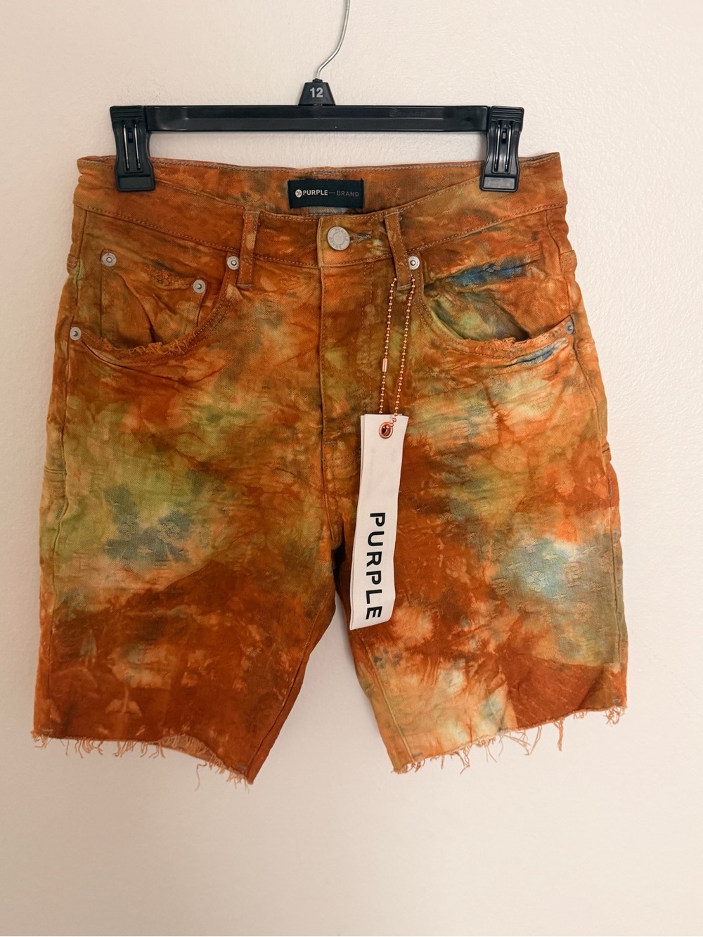 PURPLE BRAND Men's Orange Tie-Dye Denim Shorts